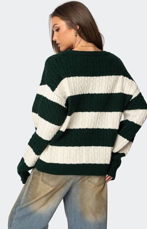 Oversized Striped Cable Knit Sweater image number 4