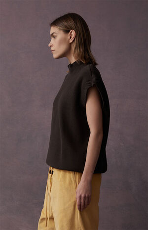 Women's Off Black Mock Neck Vest image number 3