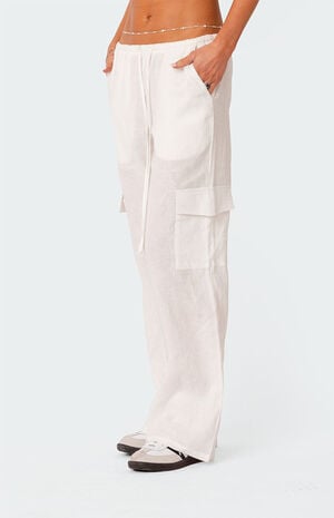 Lyric Linen Low Rise Cargo Pants image number 4