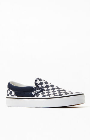 Kids Navy & White Checker Classic Slip-On Shoes image number 1