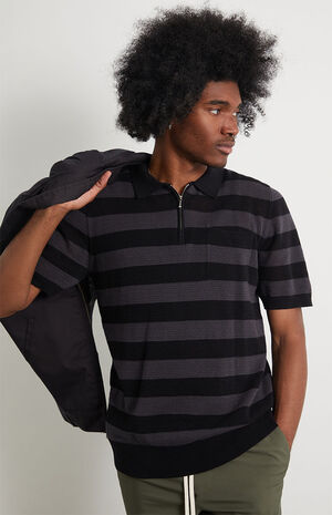 Striped Zip Knit Polo Shirt image number 1