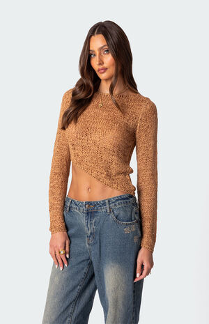 Sheer Loose Knit Asymmetric Top image number 5