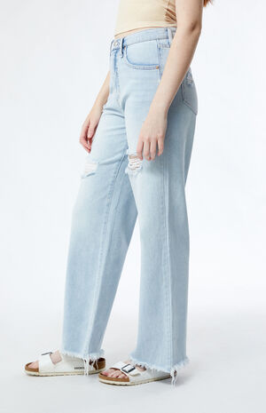 Light Indigo Ripped High Waisted Wide Leg Jeans image number 3