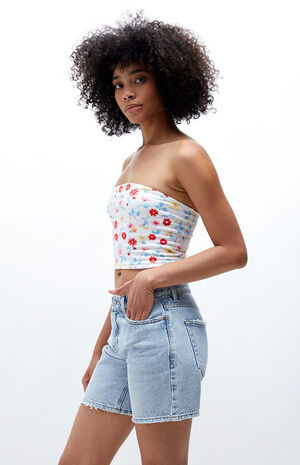 Eco Light Blue Baggy Boyfriend Denim Shorts image number 3