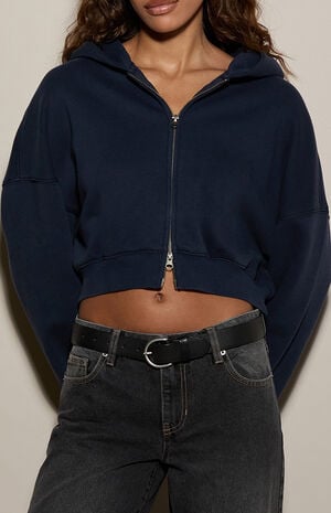Ultra Soft Fleece Cropped Zip Up Hoodie image number 2
