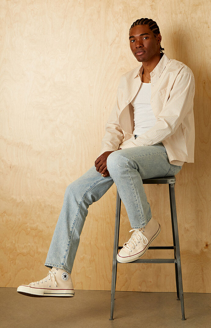 Pacsun Tan Drew Striped Long Sleeve Button Down Shirt