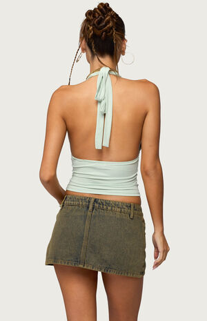 Sequin Plunge Neck Halter Top image number 3