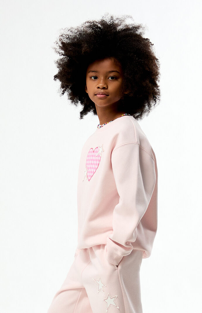 Pacsun Kids Heart Plaid Crew Neck Sweatshirt
