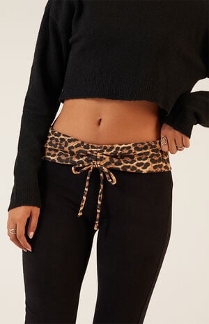 Leopard Print Fold-Over Flare Pants image number 3