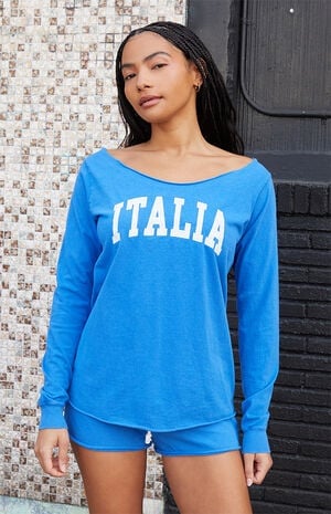Electric Blue Italia Off-The-Shoulder Long Sleeve Top image number 1