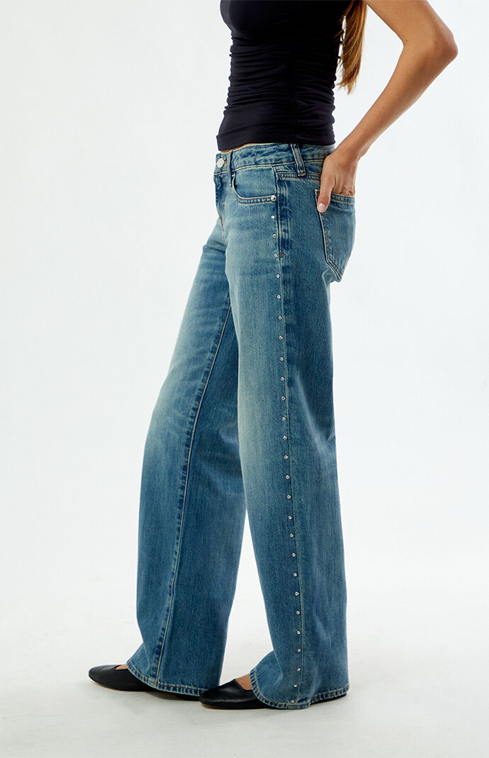 Pacsun Zoe Low Rise Girlfriend Jeans Rhinestone Stud Light Blue