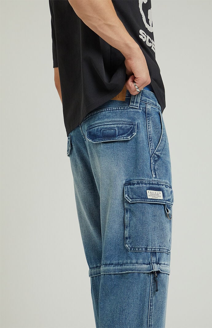 PacSun Medium Indigo Zip Off Baggy Cargo Jeans | PacSun PacSun Medium Indigo Zip Off Baggy Cargo Jeans | PacSun