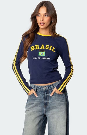 Brasil Embroidered Long Sleeve T-Shirt image number 1