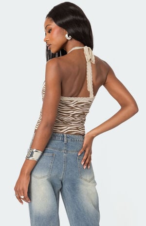 Zebra Printed Halter Top image number 1