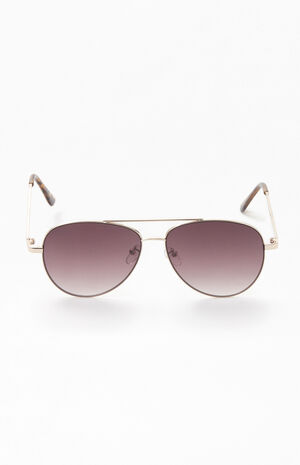Gold Flat Lens Aviator Sunglasses image number 2