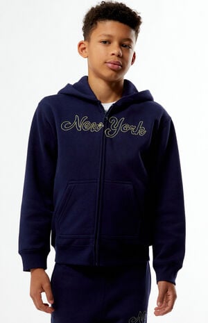 Navy New York Embroidered Full Zip Hoodie
