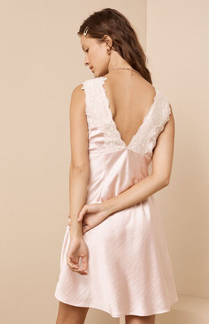 Satin Lace Trim Mini Dress image number 4