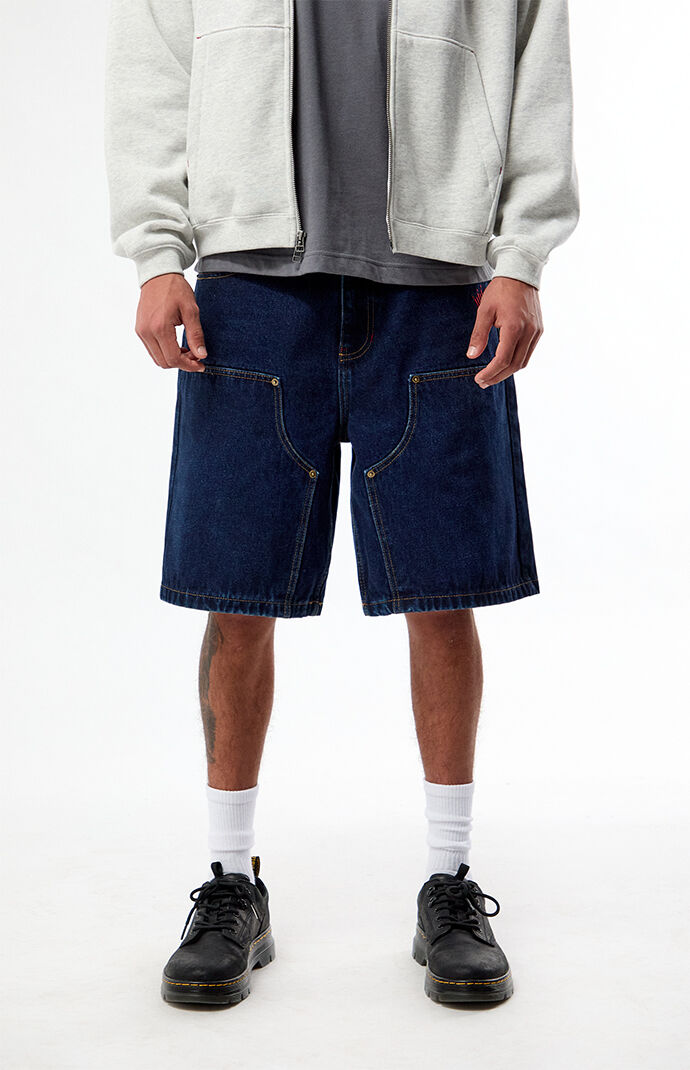 Budweiser by Pacsun Dark Blue Knee Panel Baggy Denim Shorts