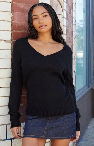 Black V-Neck Sweater image number 1
