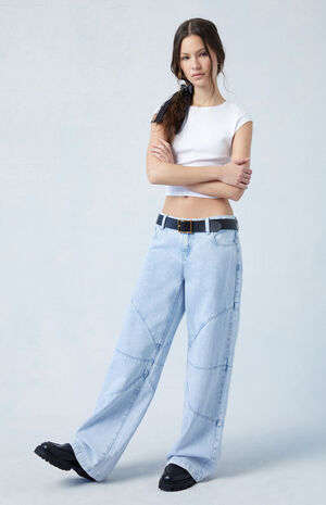 Eco Light Indigo Seamed Low Rise Baggy Jeans image number 2