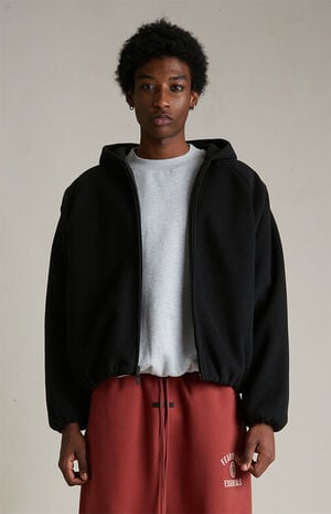 Black Brushed Yarn Hooded Bomber Jacket image number 2