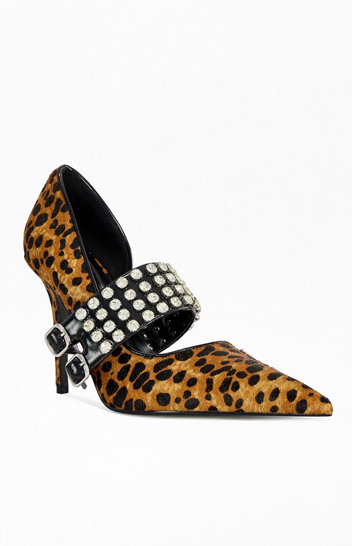 AZALEA WANG Women's Reesea Cheetah Leather Stiletto Pumps