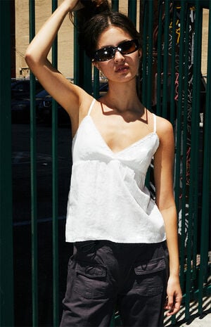 White Linen Peplum Tank Top image number 1