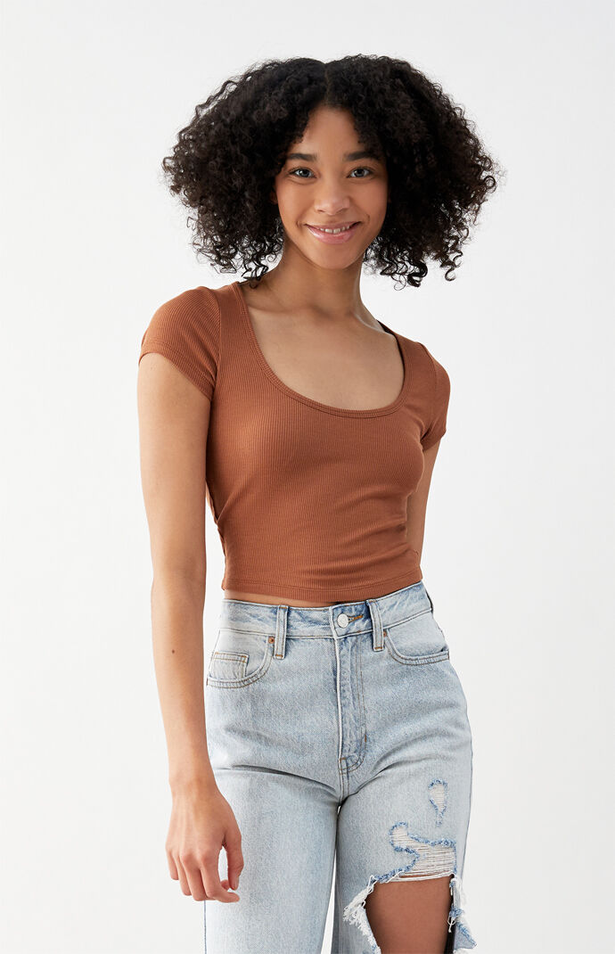 Jade Ribbed Scoop T-Shirt