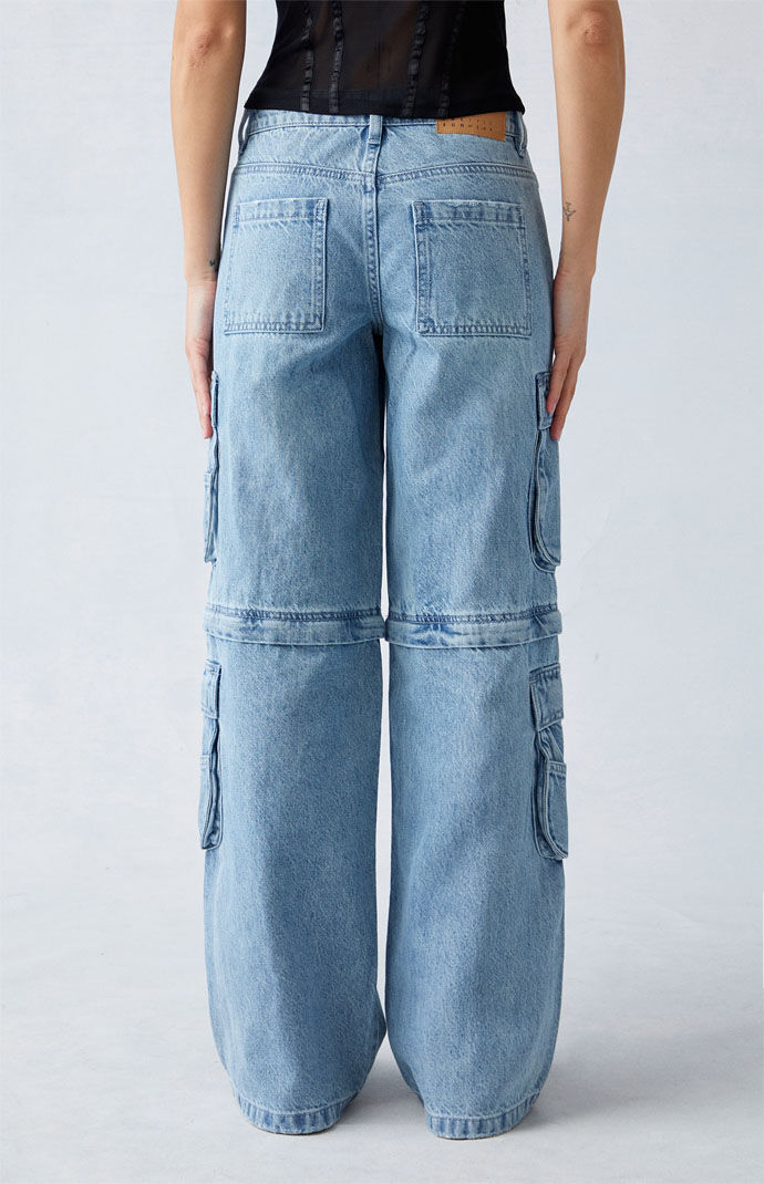 Pacsun Light Indigo Zip Off Low Rise Baggy Cargo Jeans | Pacsun