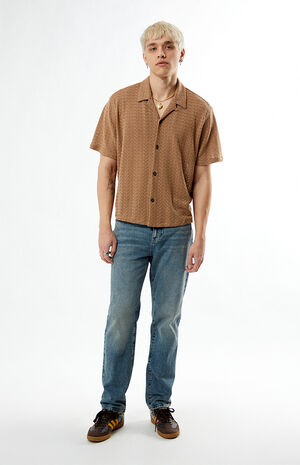 Tan Lance Swirl Knit Oversized Camp Shirt image number 4