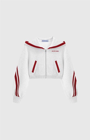 Contrast Cropped Striped Zip Up Hoodie image number 4