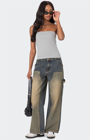 Contrast Panel Low Rise Washed Jeans image number 1