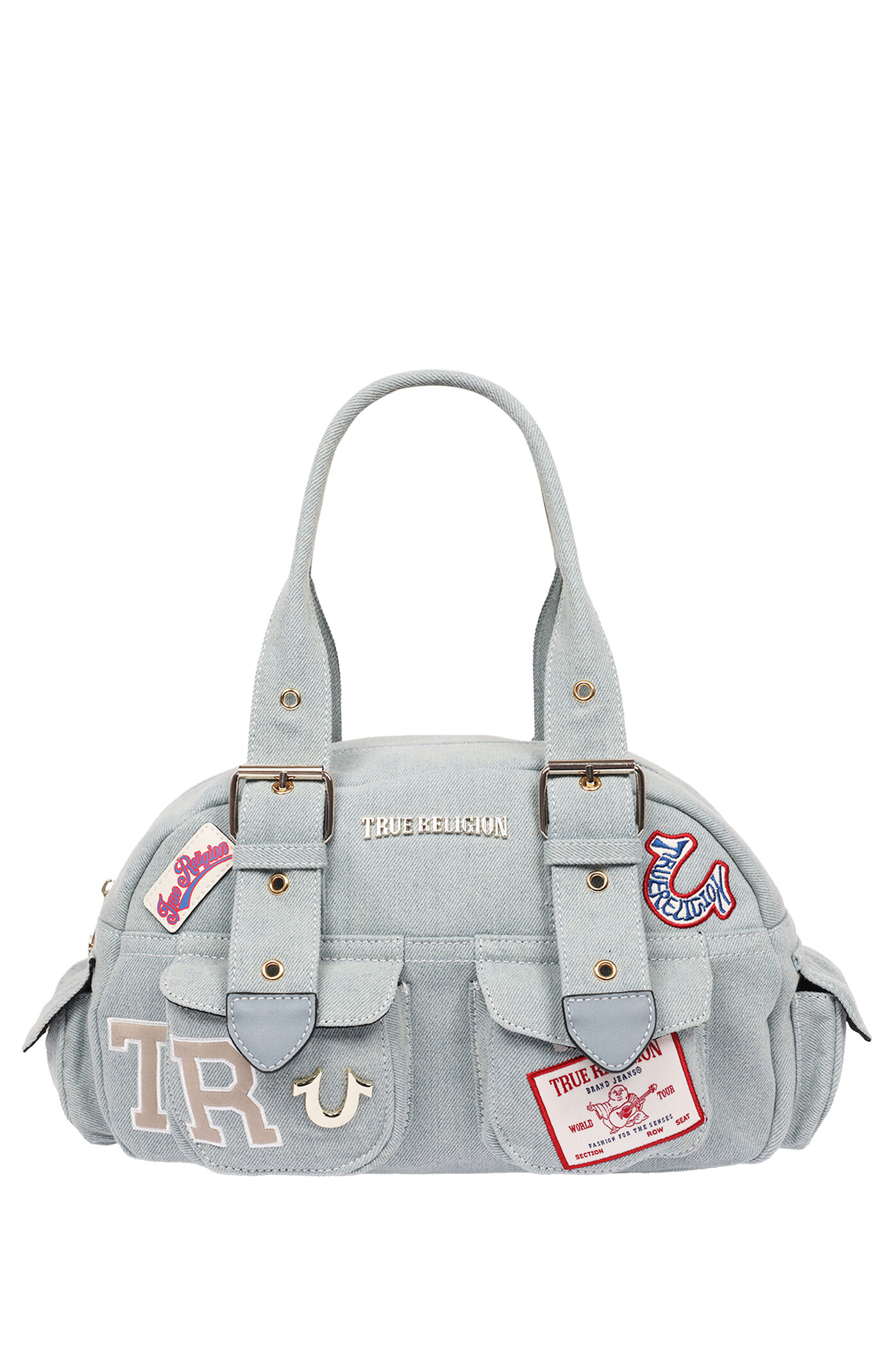 True Religion Denim Blue Multi Patch Satchel Bag