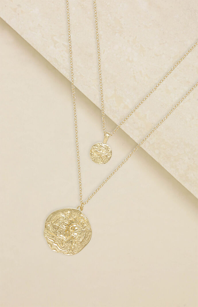 Gold Tone Double Coin Necklace