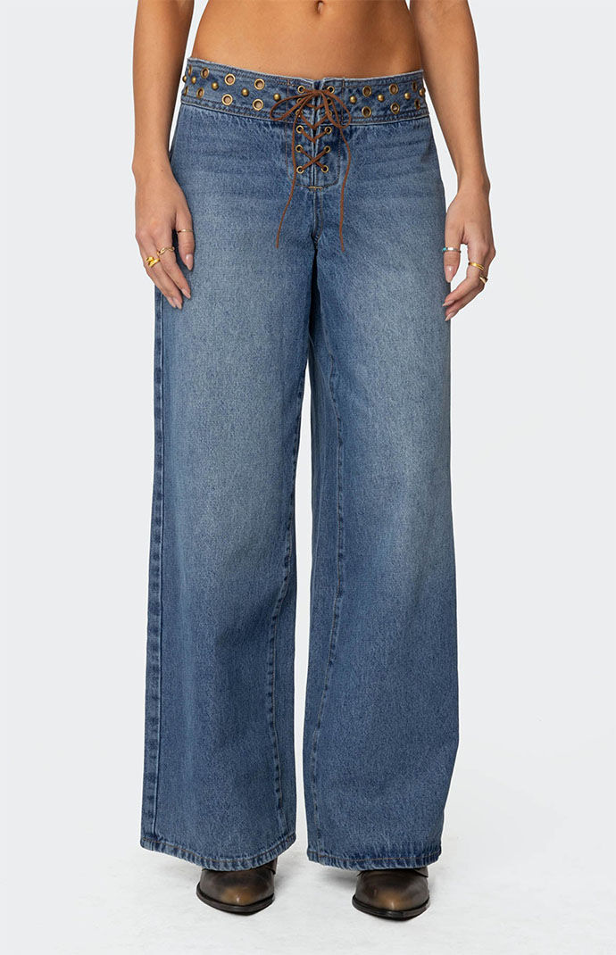 Edikted Stud & Grommet Low Rise Jeans