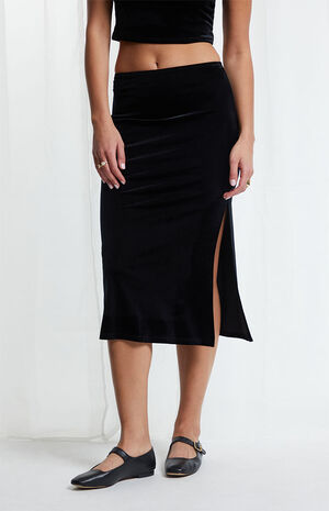 Black Vienna Velvet Midi Skirt image number 2