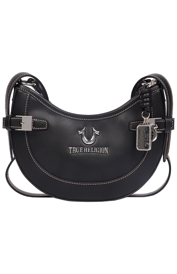 True Religion Black Blake Smooth Belted Hobo Bag