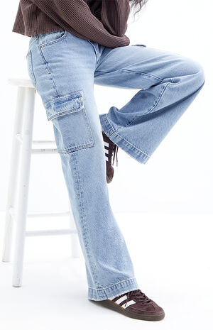 Lena Dark Indigo Low Rise Super Baggy Cargo Jeans image number 4