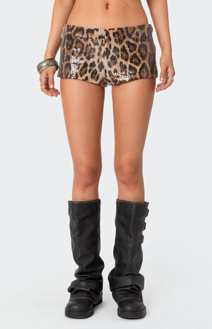 Sequin Leopard Printed Micro Shorts image number 2
