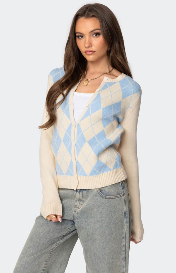 Edikted Maybelle Argyle Cardigan PacSun