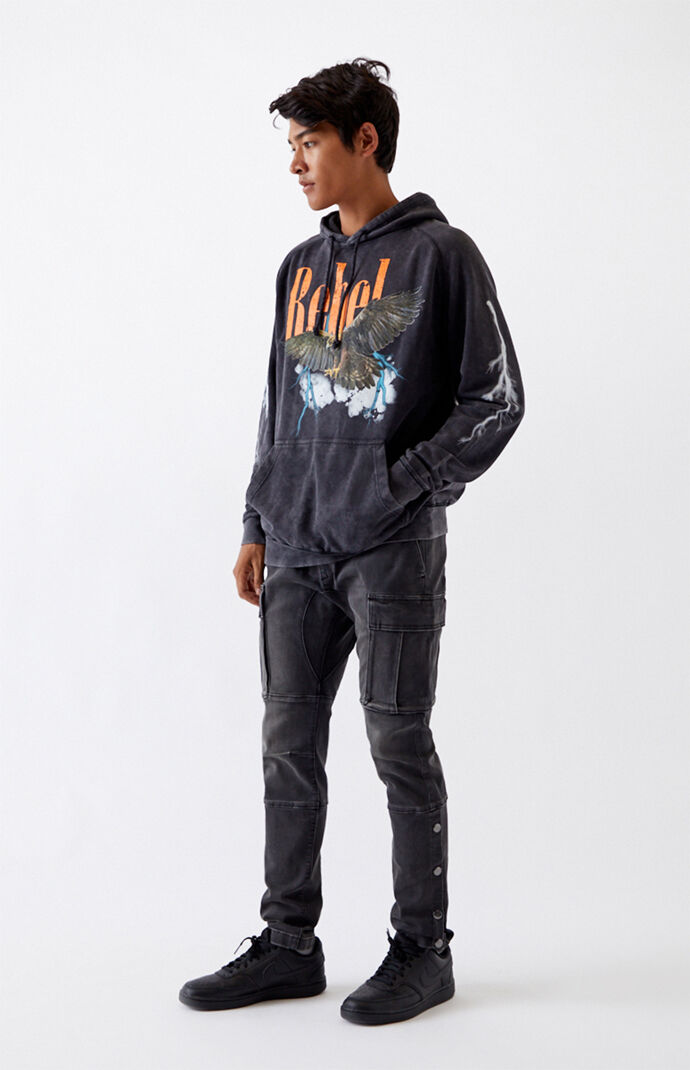 Utility Black Snap Button Slim Cargo Pants