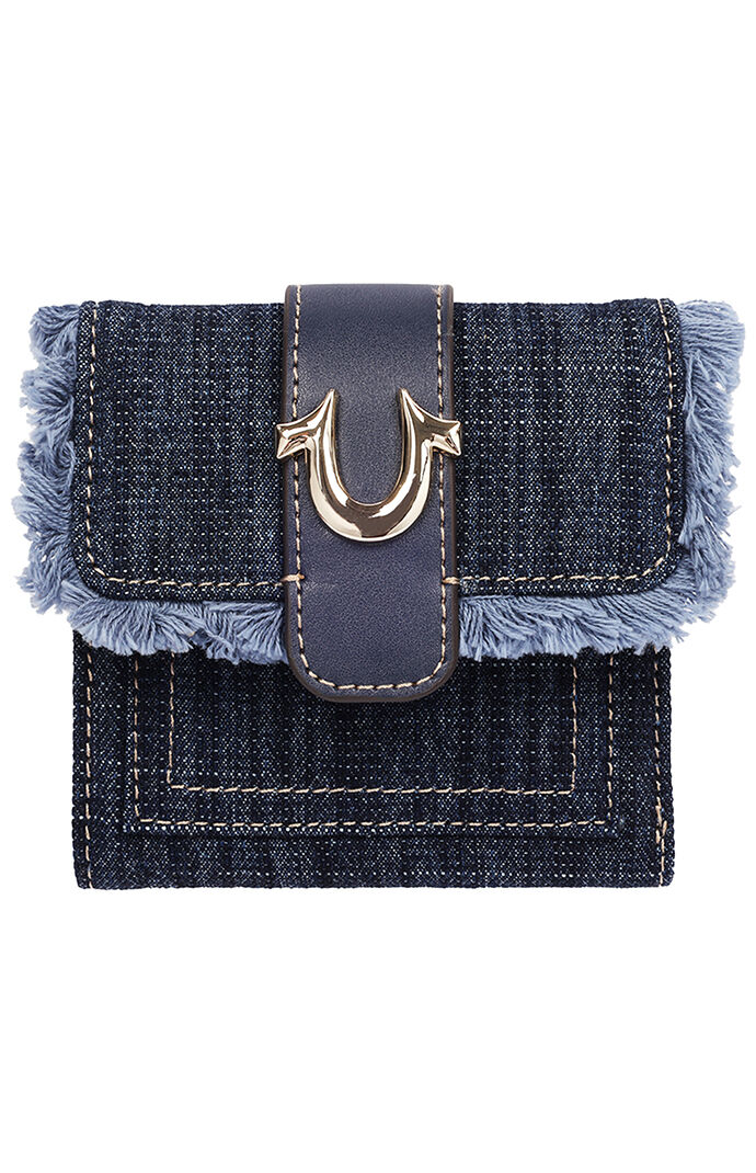 True Religion Frayed Flap Small Trifold Wallet