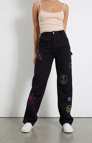 Black Colorful Stitch&nbsp;'90s Boyfriend Carpenter Pants image number 2