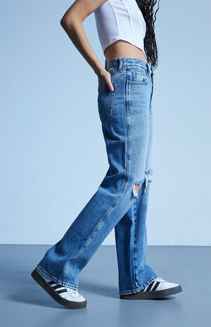 Medium Blue Ripped Baggy Jeans image number 3
