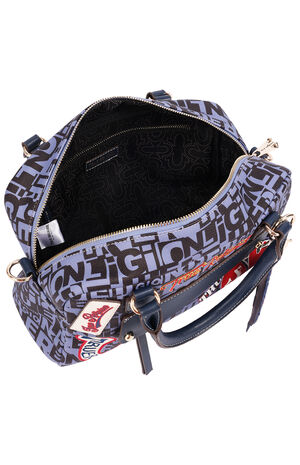 Navy Multi Patch Graphic Satchel Bag image number 6