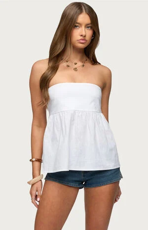Linen Look Strapless Babydoll Top image number 1