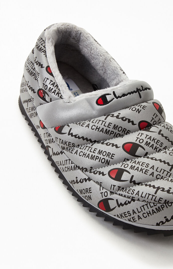 Silver Varsity Reflective Slippers
