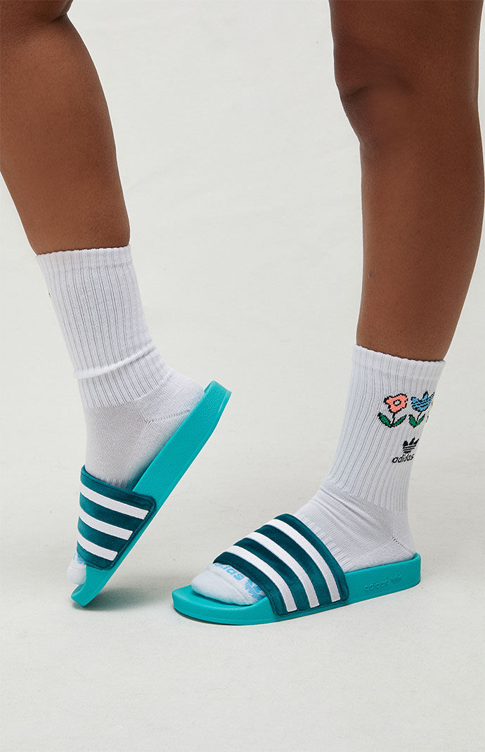 Mint adidas slides best sale