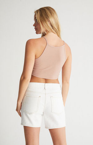 Eco Off White Baggy Boyfriend Denim Shorts image number 3