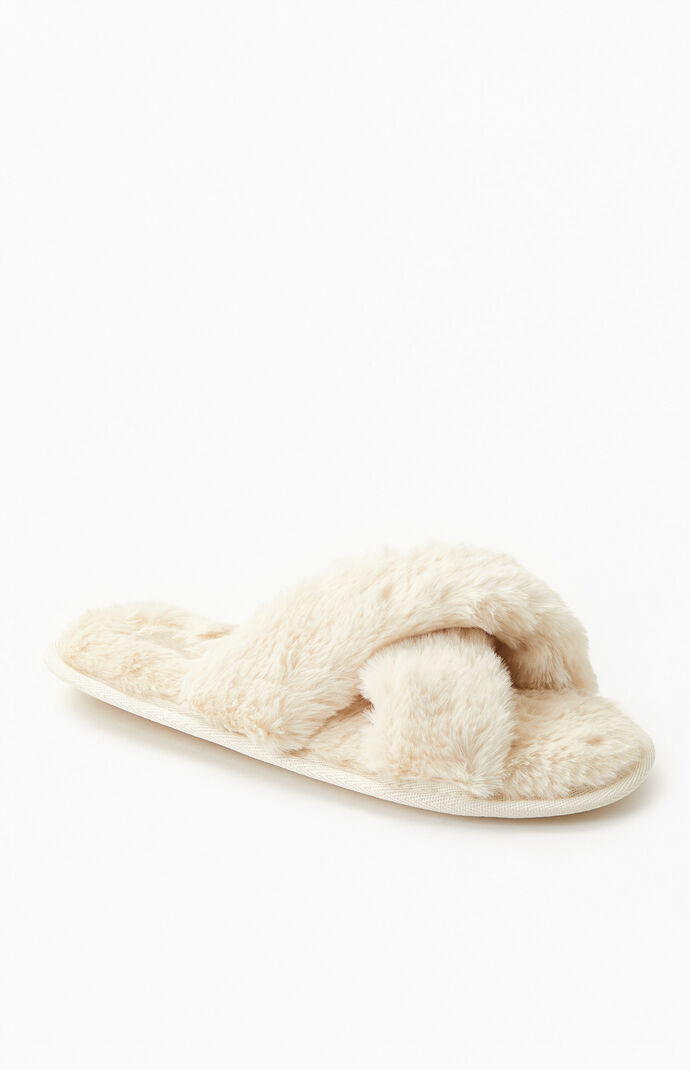 tan fuzzy slippers